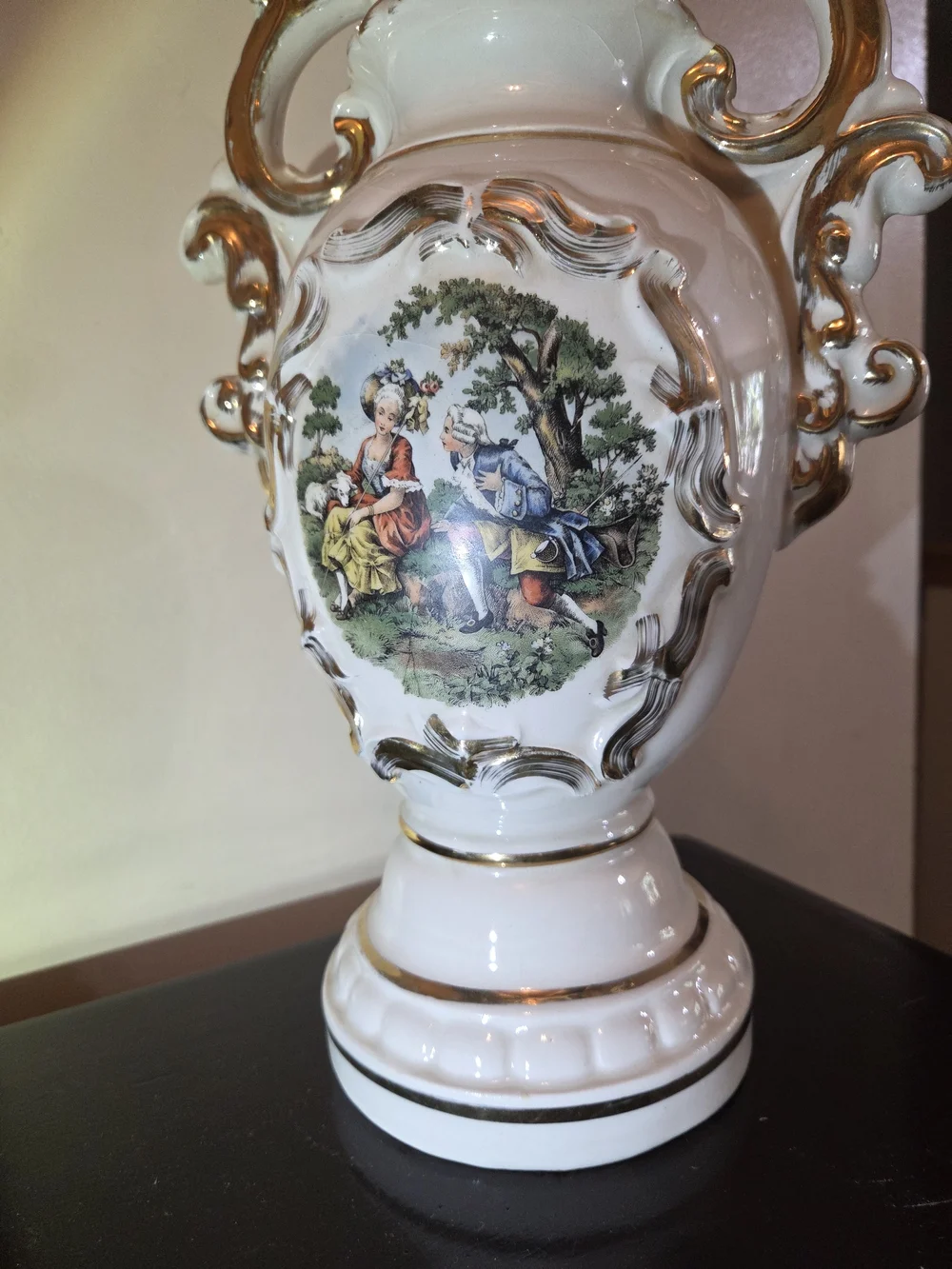 Vintage Ornate White and Gold Decorative Urn Lamp - Classic Home Accent